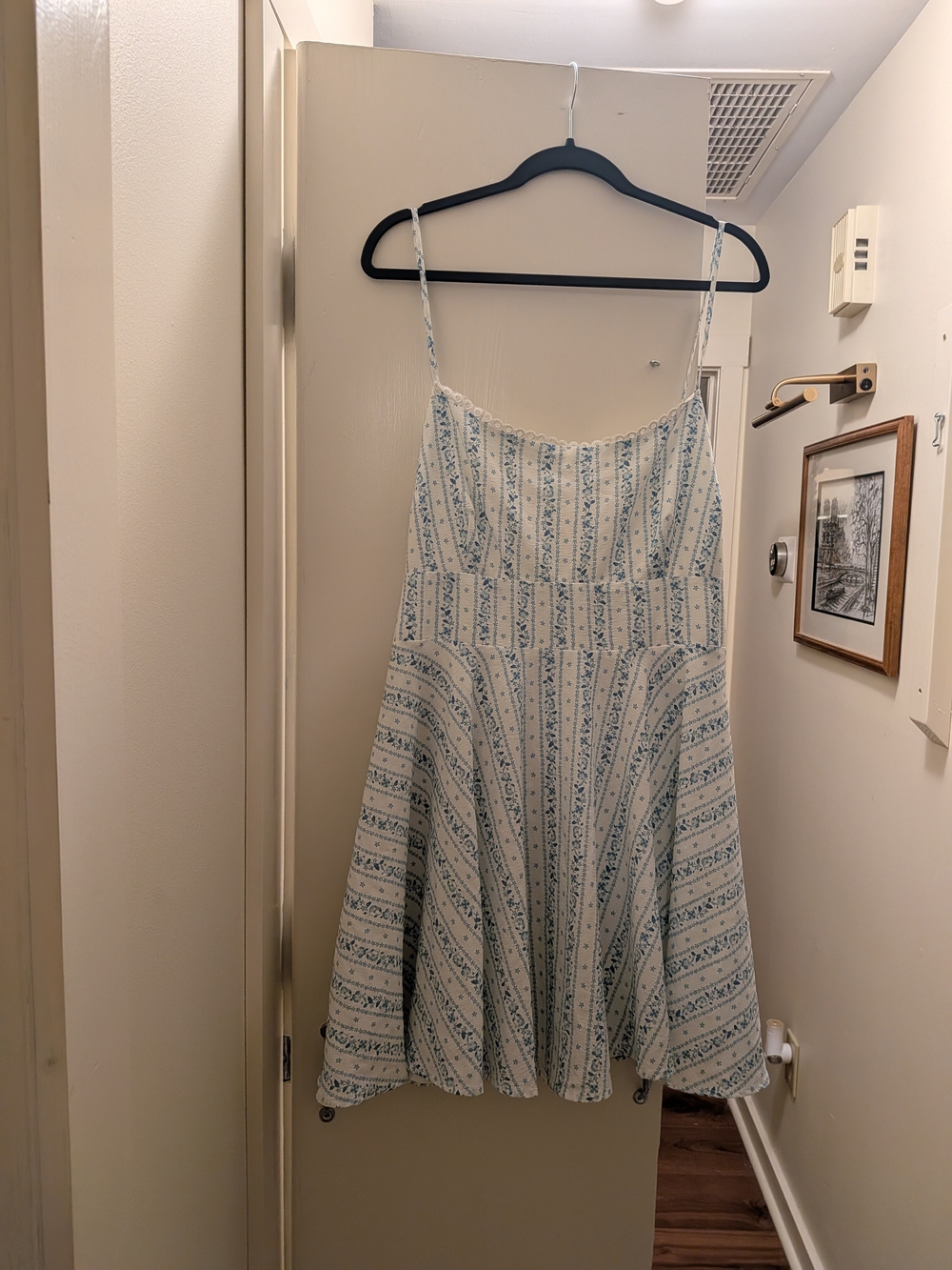 ARULA Cream and Light Blue Floral Strappy Mini Dress - Picture 3 of 6